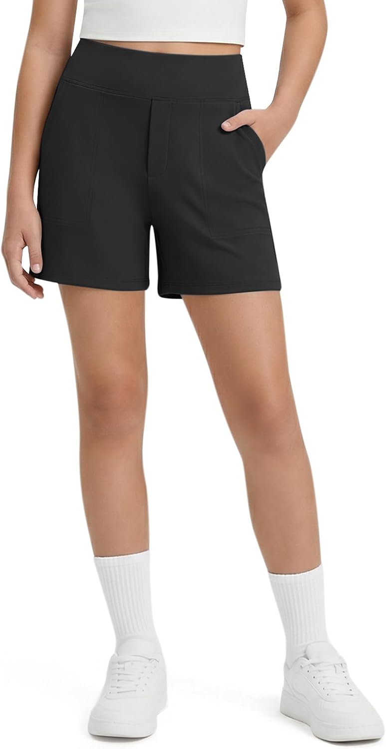 Girls Athletic Shorts 5 High Waist Wide Leg Uniform Shorts with Pockets for Summer Casual Wear