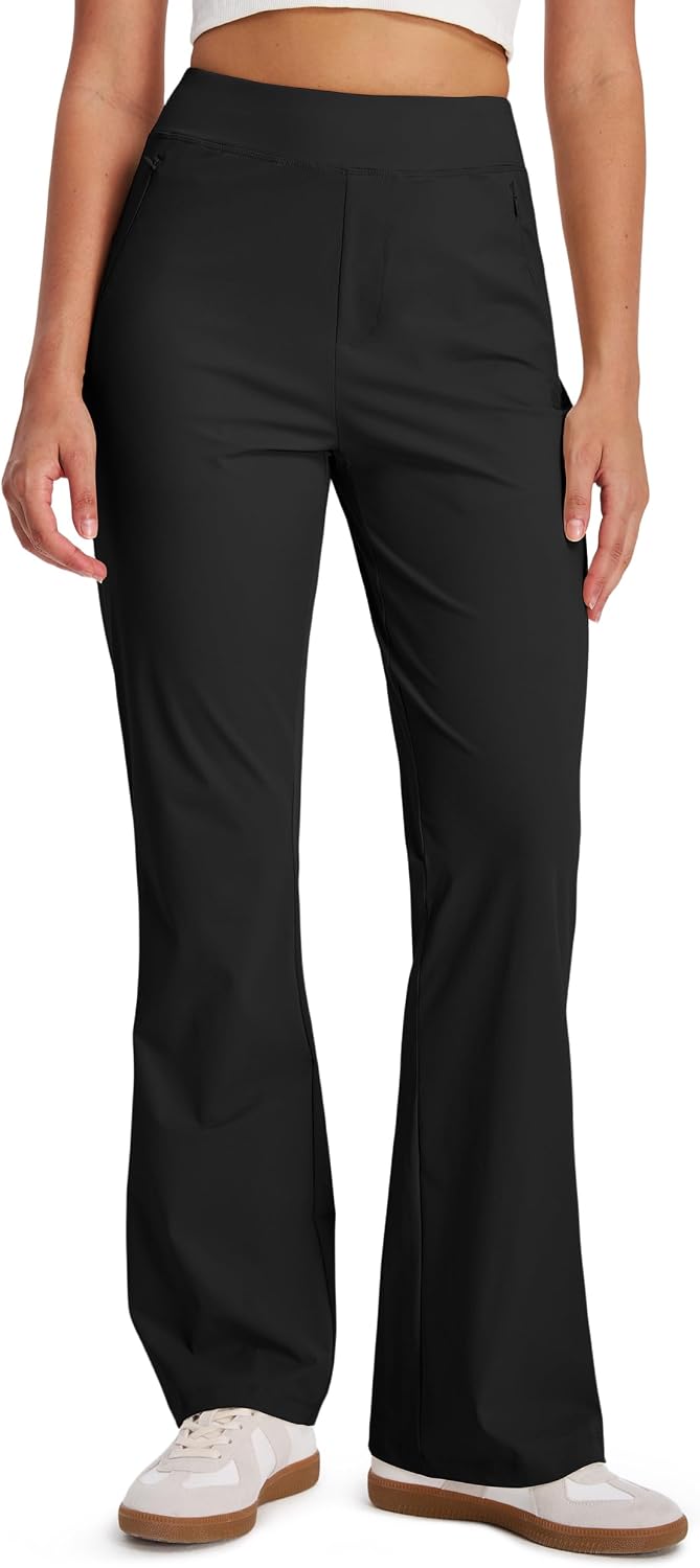 Women Pants with Pockets 29/31 High Waisted Lightweight Bootcut Casual Pants for Golf Travel Work Athletic