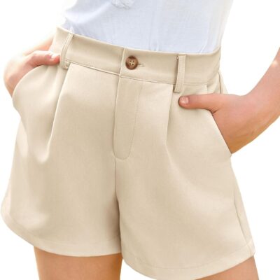 Girls Shorts Kids Summer Elastic Waist Wide Leg Casual Uniform Shorts with Pockets 5-14 Years