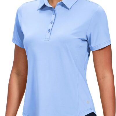 Women Golf Polo Shirts Short Sve Quick Dry Sun Protection Active UV Shirts Collared Tennis Tops, 4 Buttons