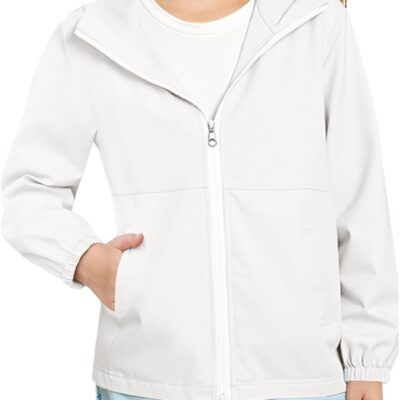 Girls Hooded Jackets Kids Waterproof Windbreaker Lightweight Rain Coats with Pockets 5-14 Years