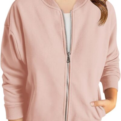 Girls Zip Up Jackets Kids Fall Long Sve Sweatshirts Outerwear with Pockets 5-14 years