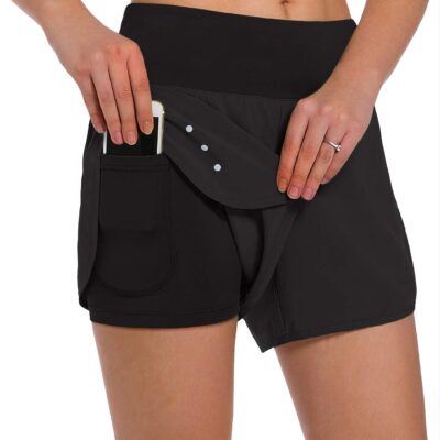 Women 2 in 1 Running Shorts - Lightweight Athletic Workout Gym Yoga Shorts Liner with Phone Pockets