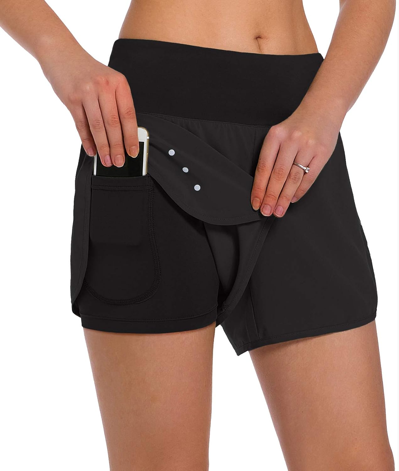 Women 2 in 1 Running Shorts - Lightweight Athletic Workout Gym Yoga Shorts Liner with Phone Pockets