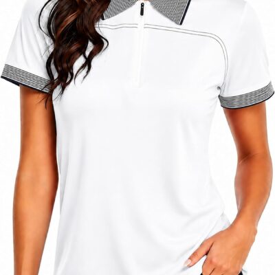 Women Golf Shirt Short Sve Collared Polo Shirts for Women Zip Up Dry Fit Workout Tops