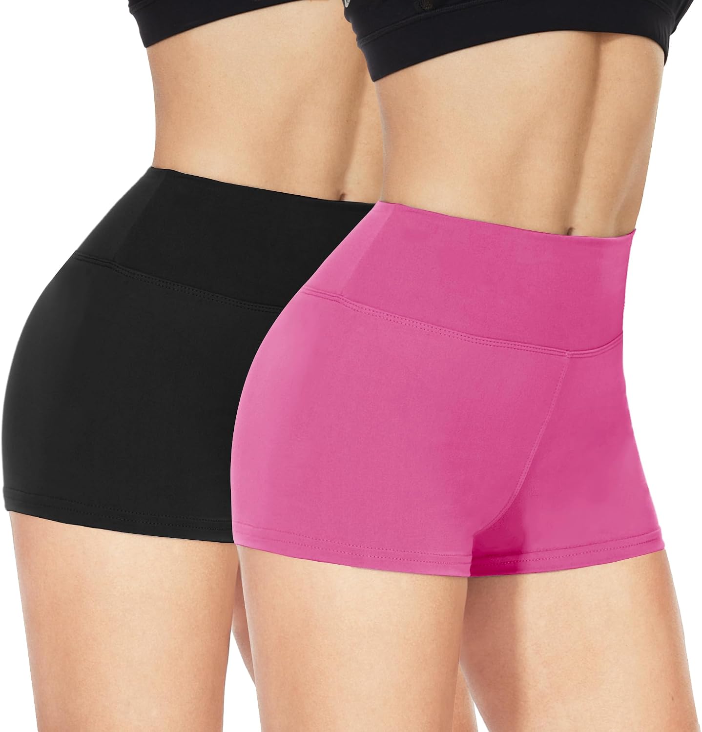 2 Pack Workout Biker Shorts Womens - 3"/5"/8" Booty Volleyball High Waisted Black Spandex Shorts for Yoga Dance