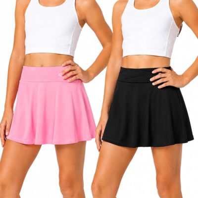 Girls Skorts - 2 Pack Pleated Athletic Performance Scooter Skort - Tennis Golf Skirt with Bike Short Lining (7-16)