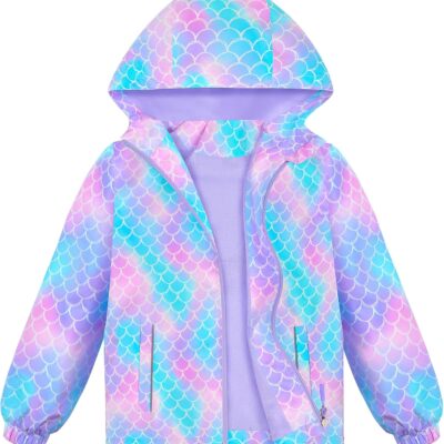 Girls Rain Jacket Waterproof Hooded Fce Lined Lightweight Windbreaker Kids Windproof Jackets Raincoats Kids
