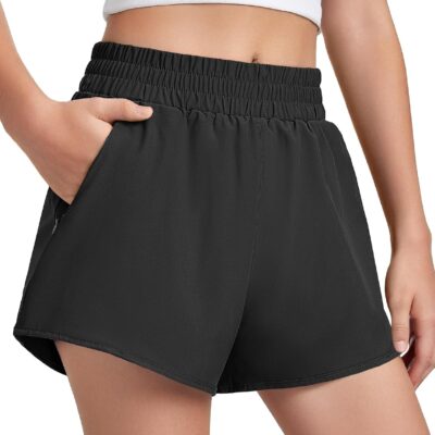 Girls Athletic Shorts with Liner Quick Dry Running Soccer Shorts with Zip Pockets for Kids Active Sports Volleyball