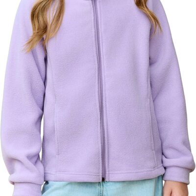 Girls Polar Fce Jacket Kids Full Zip Lightweight Fall Winter Coat Outerwear with Pockets 5-14 Years