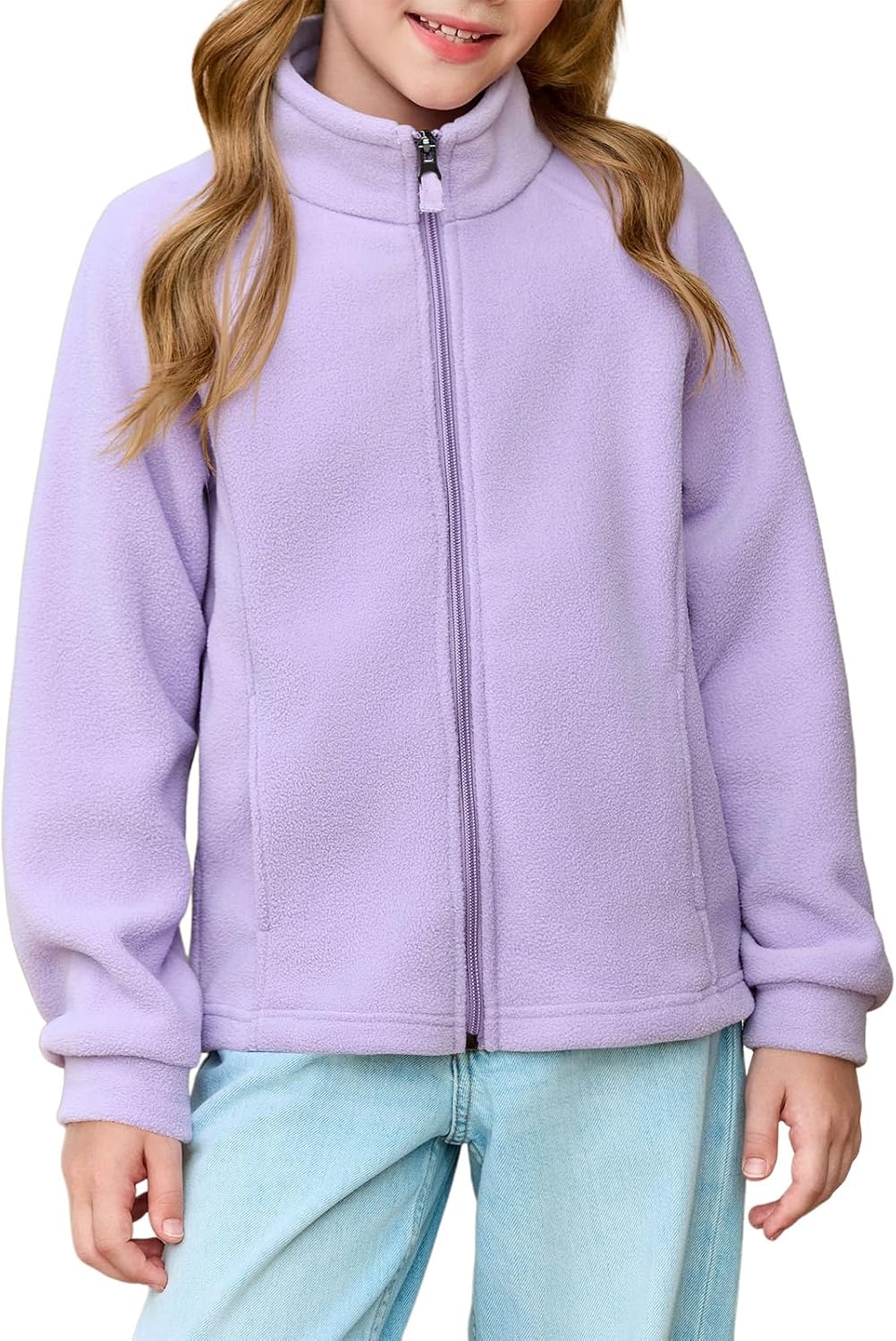 Girls Polar Fce Jacket Kids Full Zip Lightweight Fall Winter Coat Outerwear with Pockets 5-14 Years