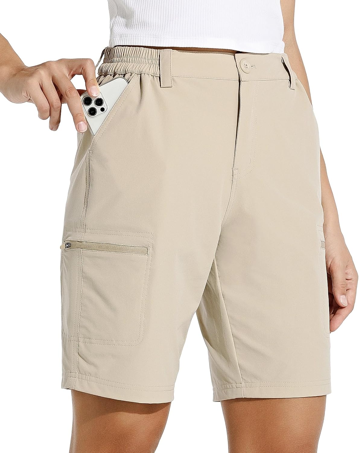 Women 10 Hiking Cargo Shorts Stretch Golf Active Long Quick Dry Outdoor Summer Shorts